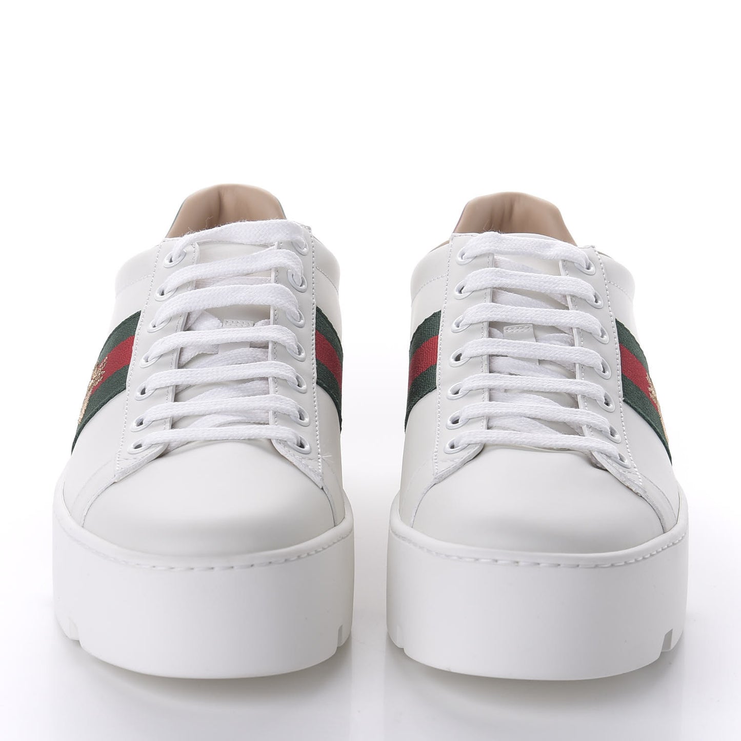Calfskin Web Bee Embroidered Womens Ace Platform Sneakers 38.5 White