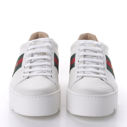 Gucci Calfskin Web Bee Embroidered Womens Ace Platform Sneakers 38.5 White 2 of 9