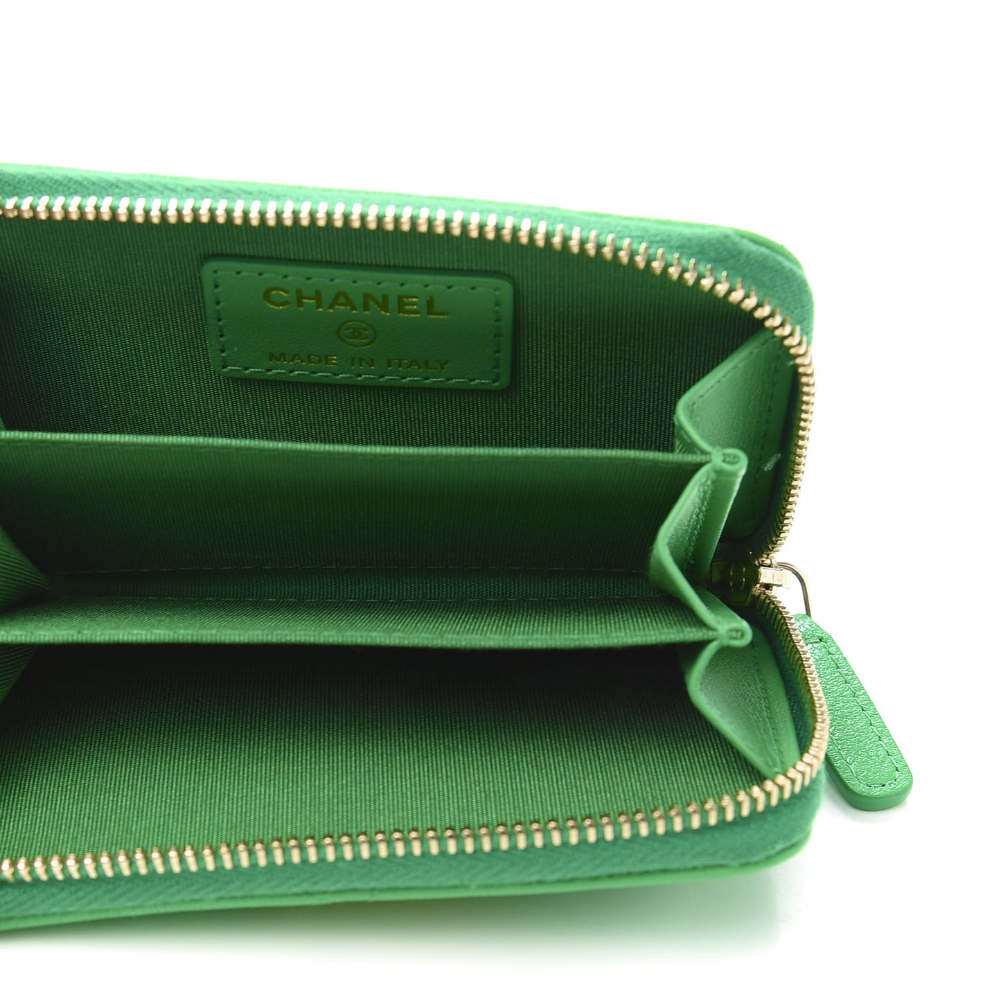 Goatskin Quilted 19 Zip Around Coin Purse Wallet Green