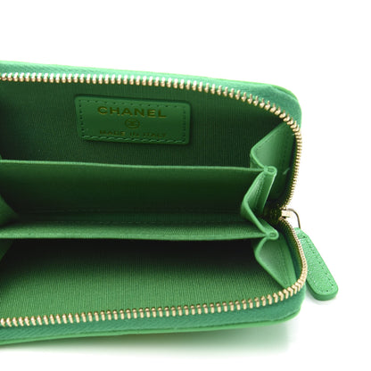 Chanel Goatskin Quilted 19 Zip Around Coin Purse Wallet Green 5 of 9
