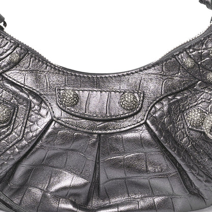 Balenciaga Extra Supple Calfskin Crystal Crocodile Embossed Le Cagole Shoulder Bag XS Gunmetal 9 of 11