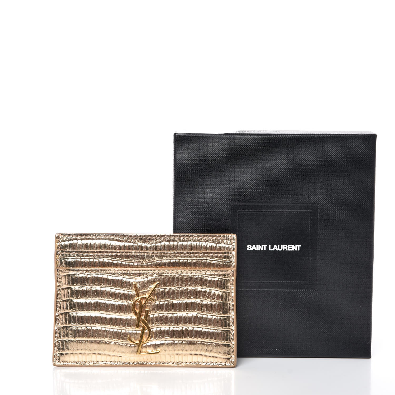 Saint Laurent Metallic Lizard Calfskin Embossed Card Case Gold 8 of 8