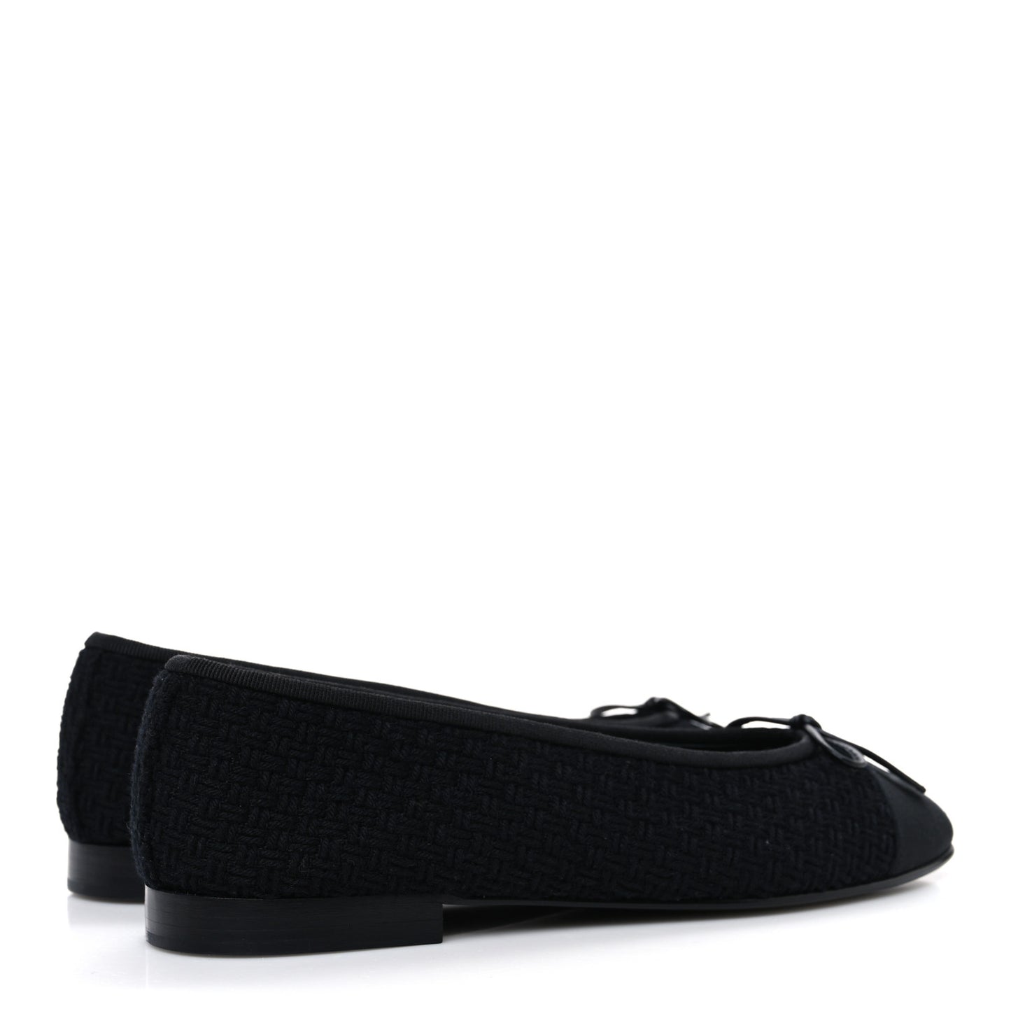 Wool Tweed Grosgrain Cap Toe CC Ballerina Flats 37.5 Black