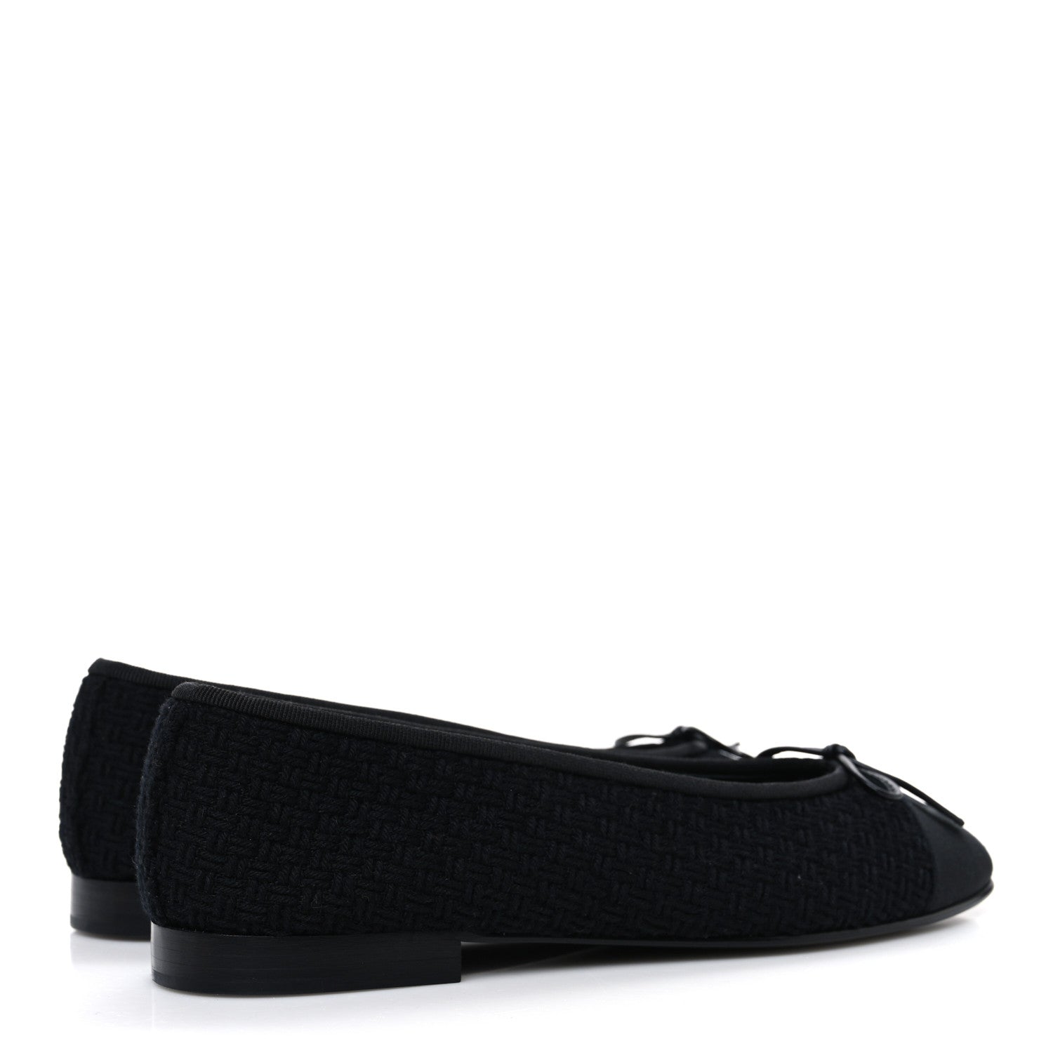 Chanel Wool Tweed Grosgrain Cap Toe CC Ballerina Flats 37.5 Black 5 of 11