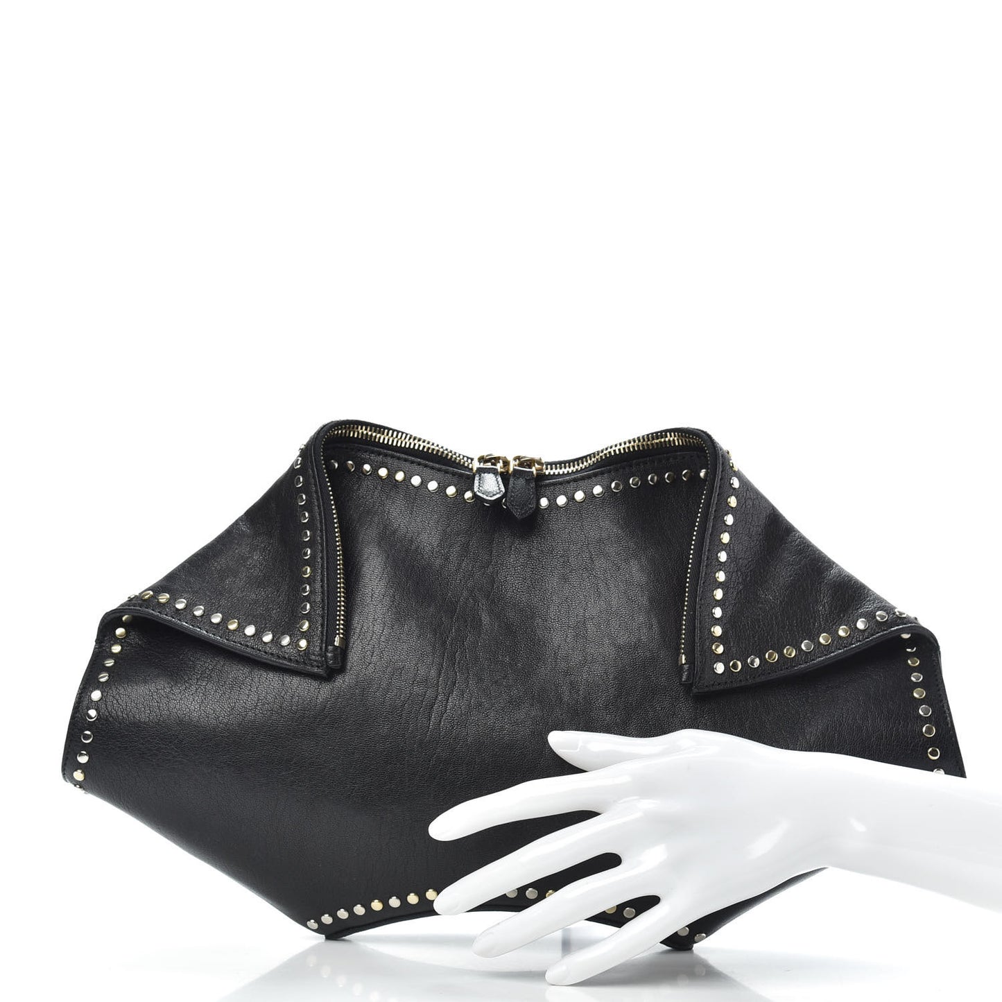 Calfskin Studded De Manta Clutch Black