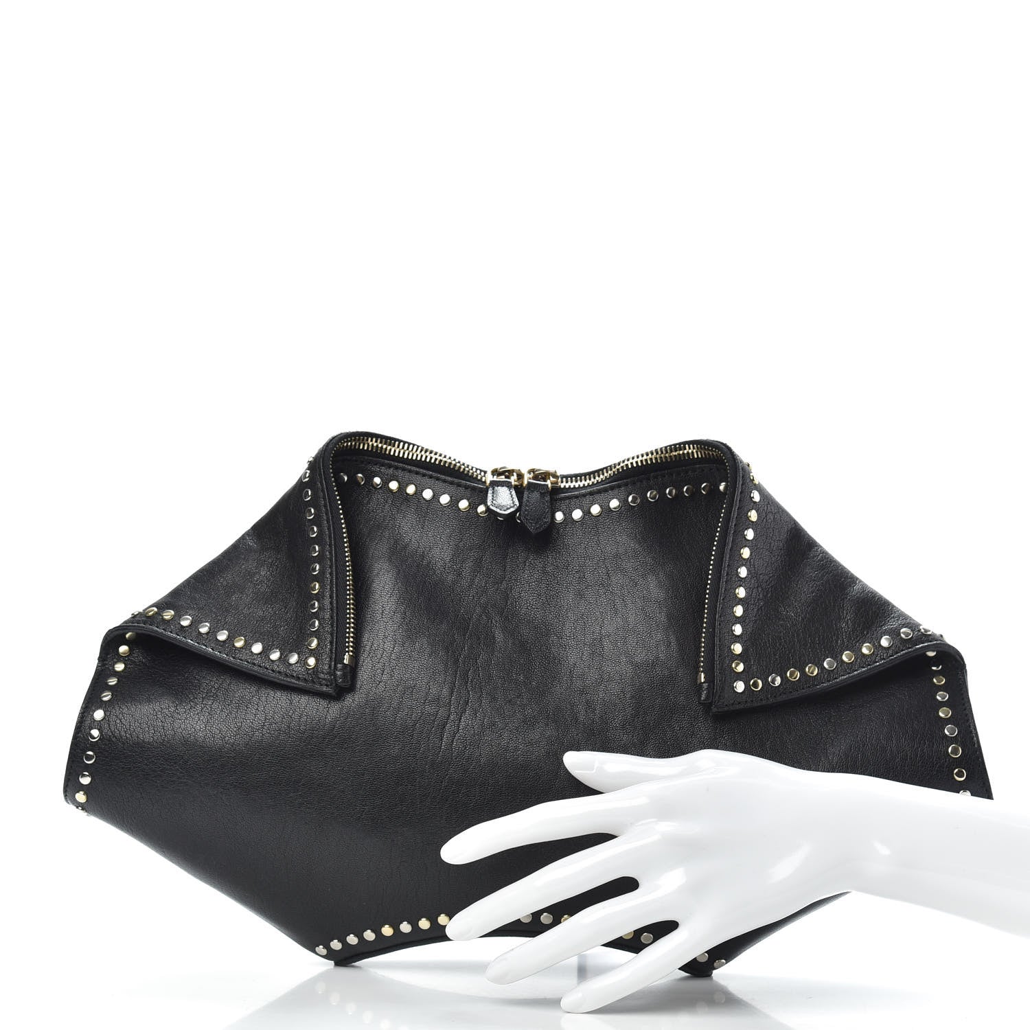 Alexander McQueen Calfskin Studded De Manta Clutch Black 2 of 11