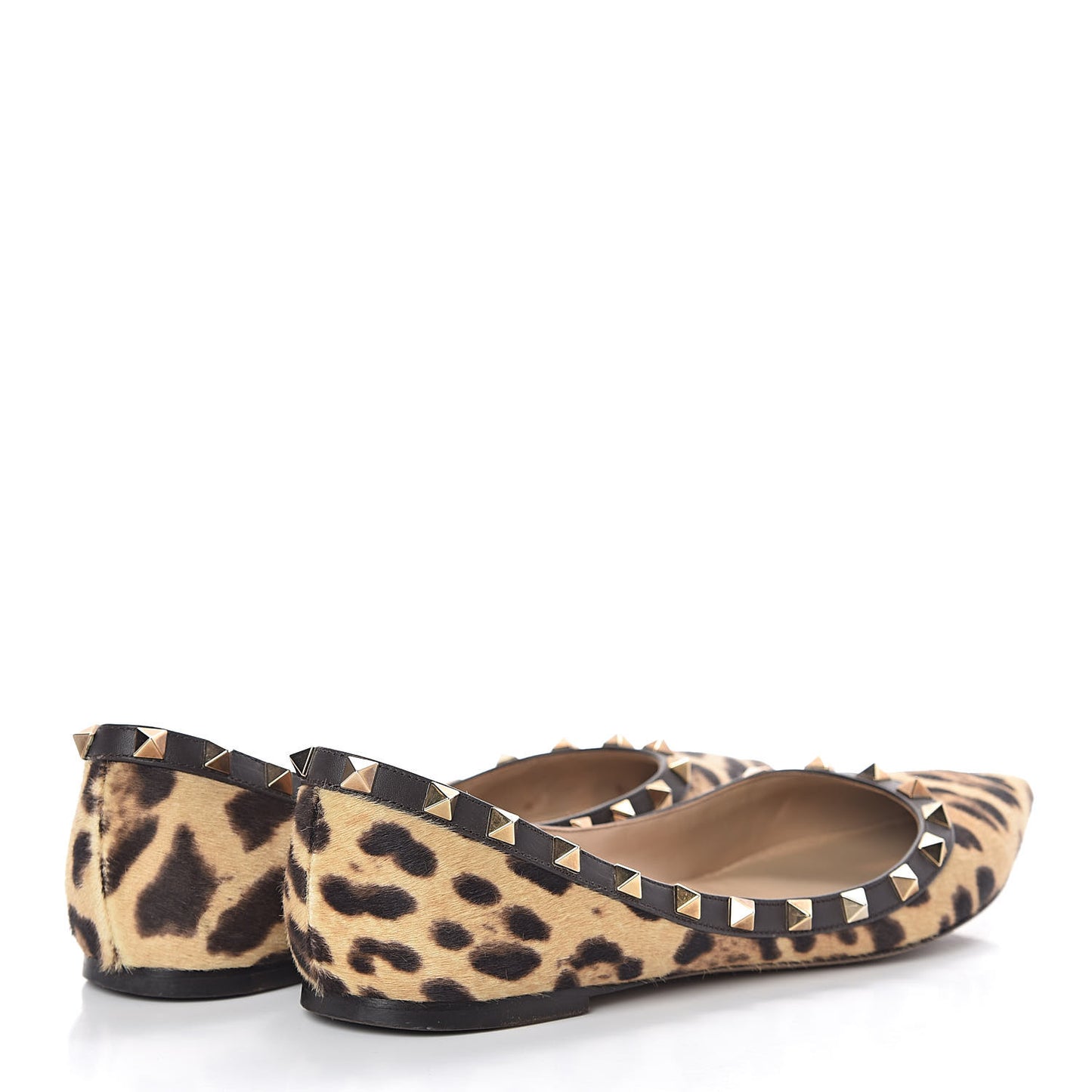 Calf Hair Leopard Print Rockstud Ballerina Flats 39.5 Brown