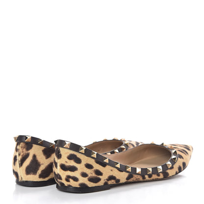 Valentino Garavani Calf Hair Leopard Print Rockstud Ballerina Flats 39.5 Brown 4 of 7