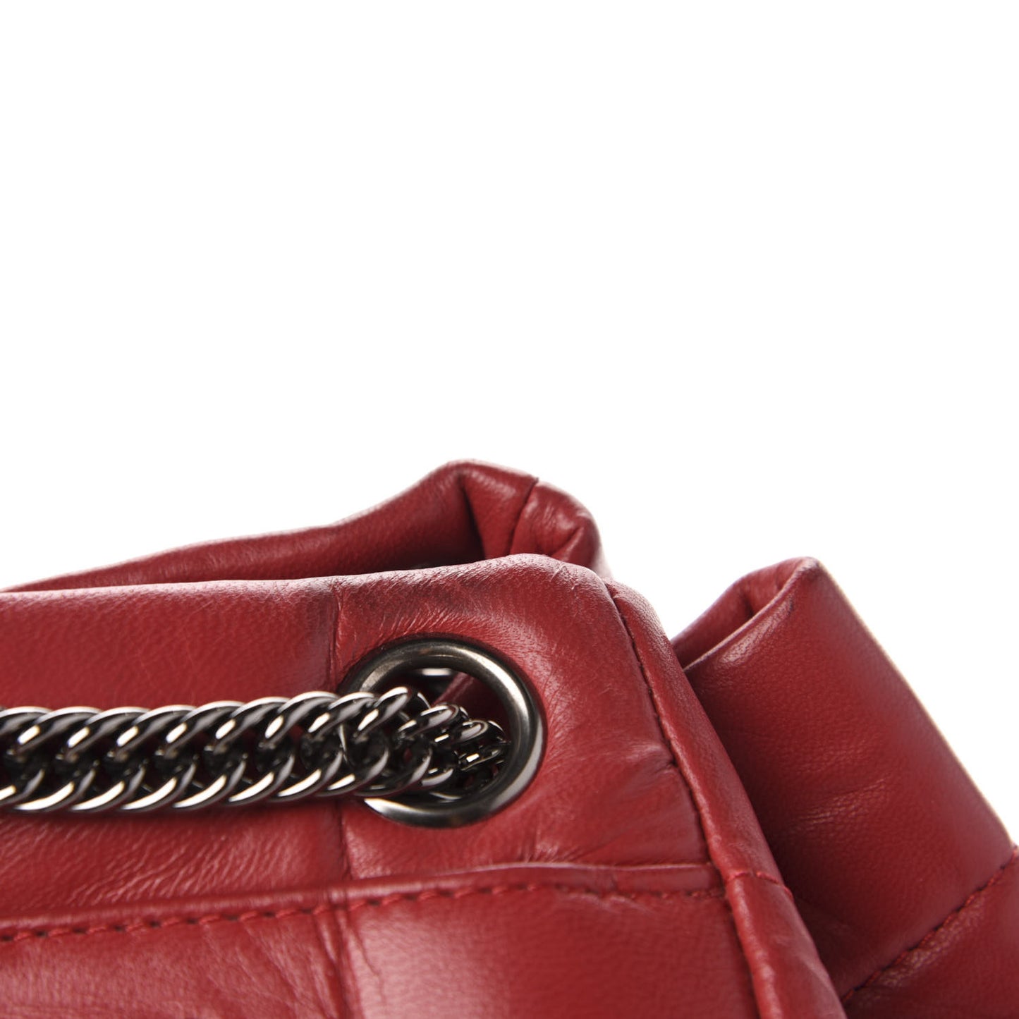 Lambskin Square Stitched Lax Accordion Shoulder Bag Red
