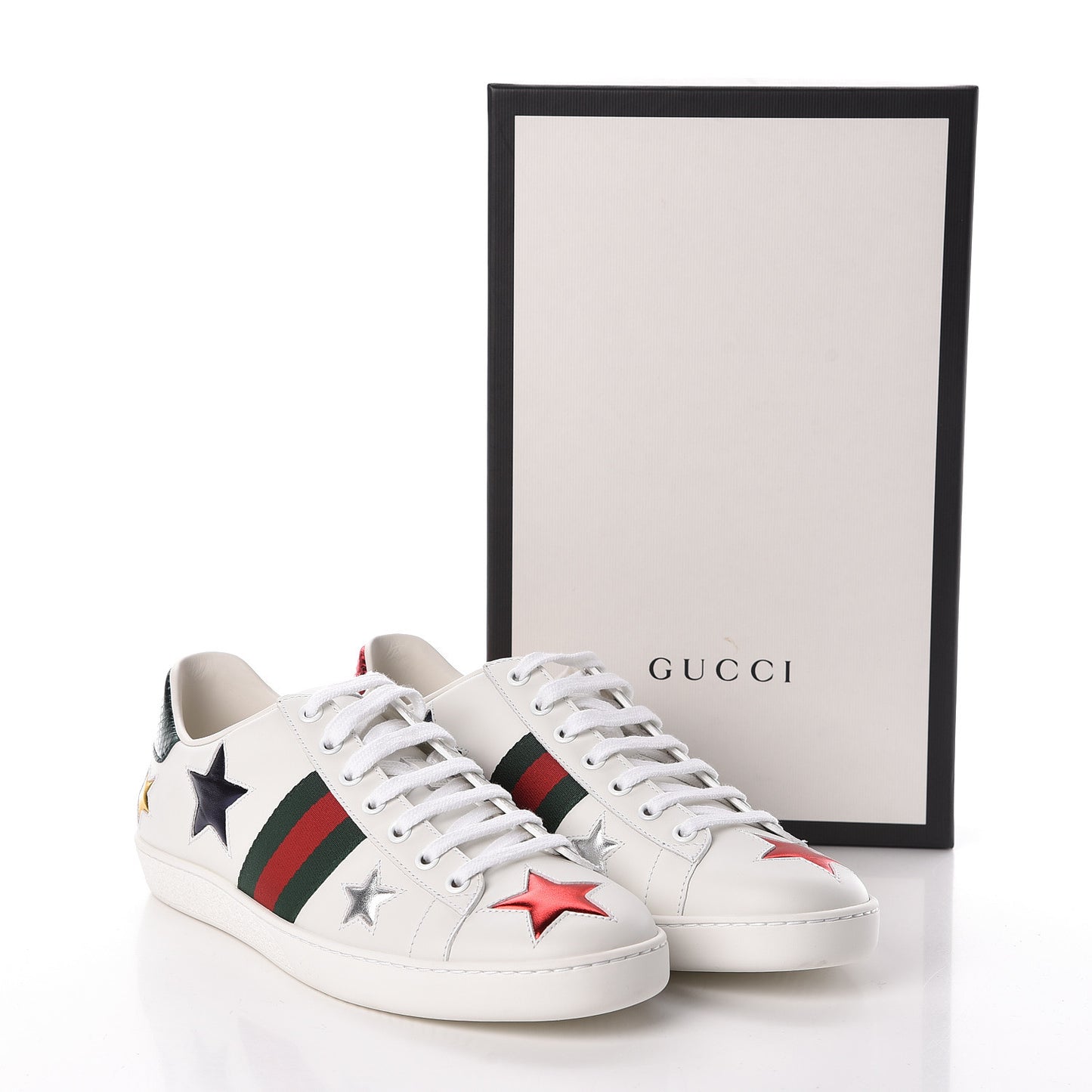 Calfskin Ayers Web Star Embroidered Womens Ace Sneakers 39.5 White Multi