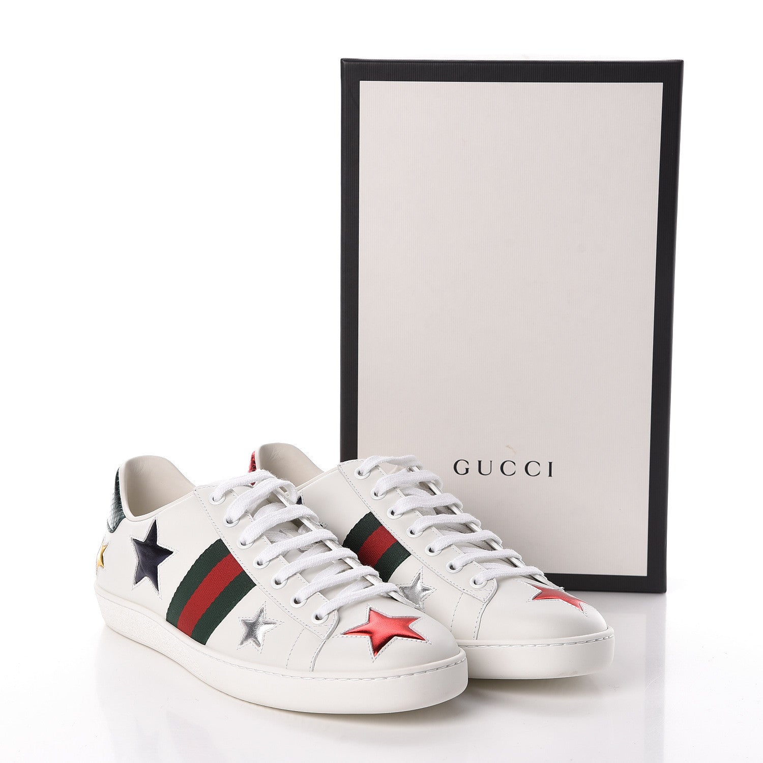Gucci Calfskin Ayers Web Star Embroidered Womens Ace Sneakers 39.5 White Multi 8 of 8