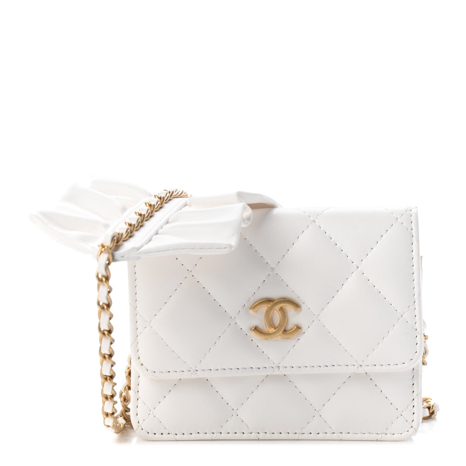 Chanel Lambskin Quilted Romance Clutch With Chain White 1 of 9