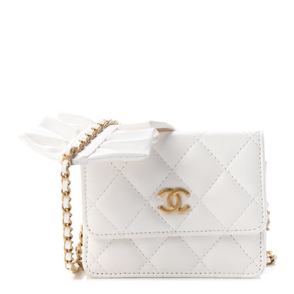 Chanel Lambskin Quilted Romance Clutch With Chain White 1 of 9