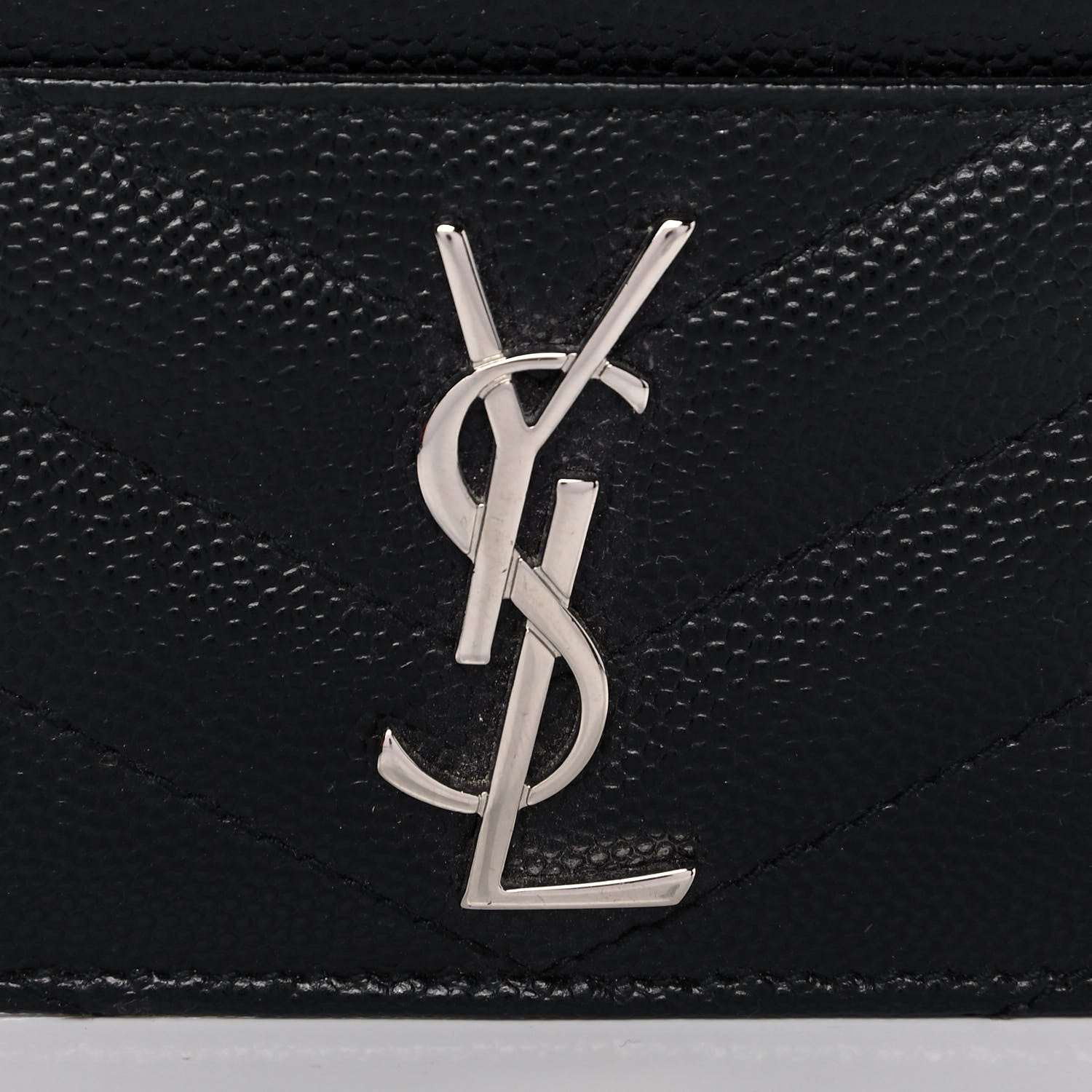 Saint Laurent Grain De Poudre Matelasse Chevron Monogram Credit Card Case Black 8 of 9