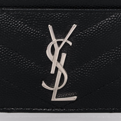 Saint Laurent Grain De Poudre Matelasse Chevron Monogram Credit Card Case Black 8 of 9