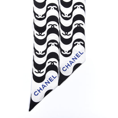 Chanel Silk CC Slim Bandeau Scarf Black White 2 of 4