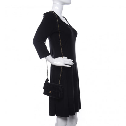 Chanel Satin Chocolate Bar Quilted Camellia Rectangular Mini Flap Black 2 of 11