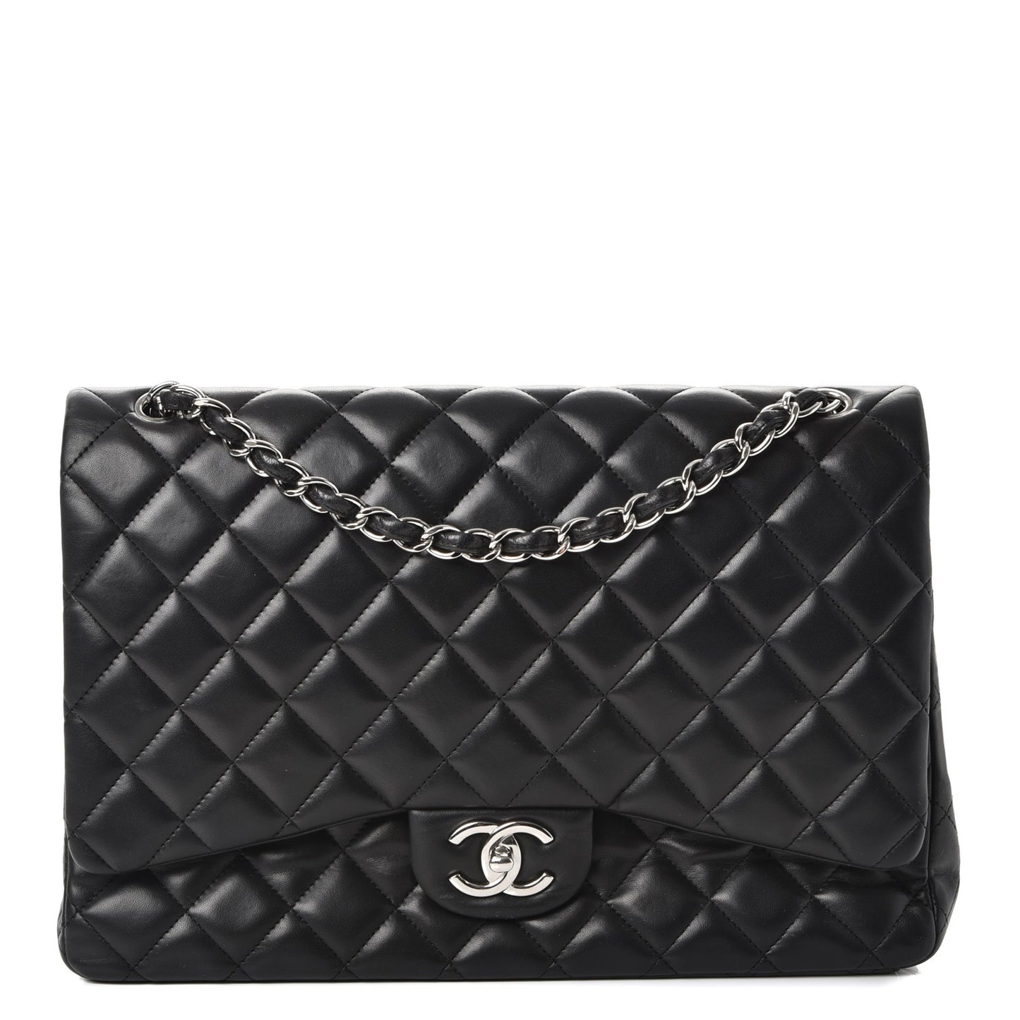 Lambskin Quilted Maxi Double Flap Black