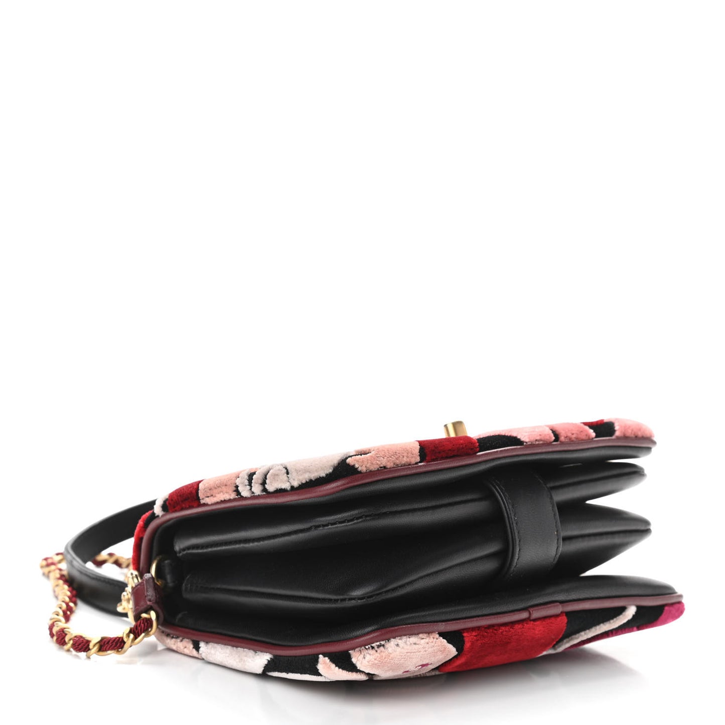 Velvet Lambskin Mini Camellia Flap Black Burgundy