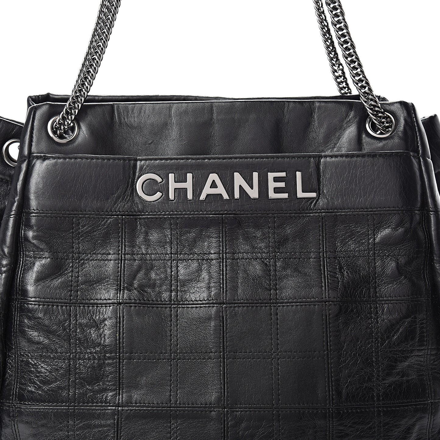 Lambskin Square Stitched Lax Accordion Shoulder Bag Black