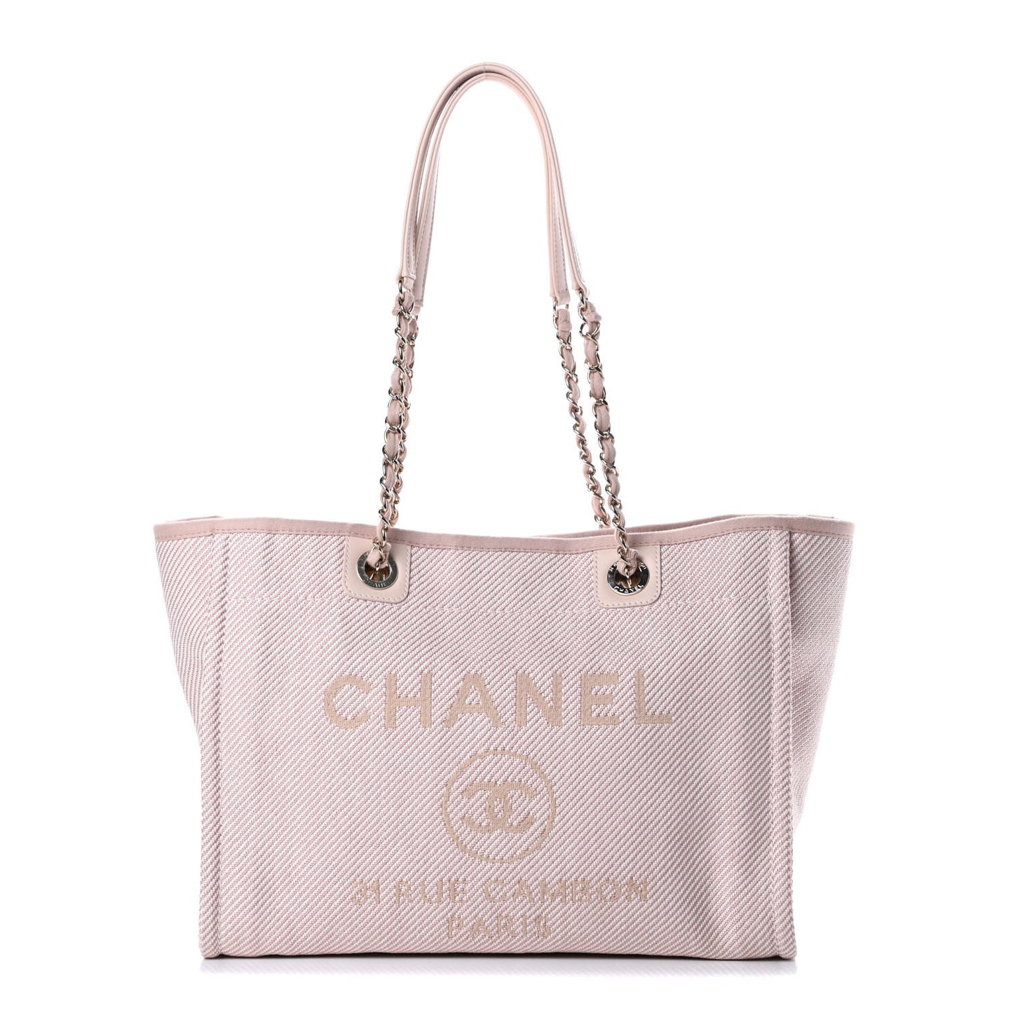 Mixed Fibers Calfskin Small Deauville Tote Beige