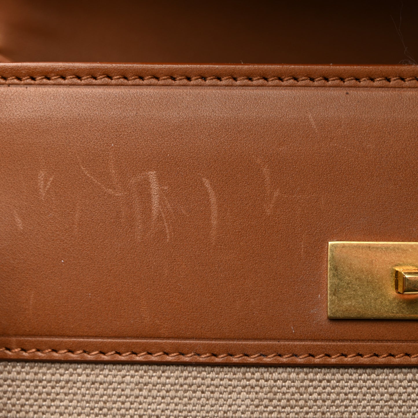 Canvas Calfskin Mini Manhattan Shoulder Bag  Natural Beige Brick