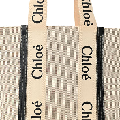 Chloe Cotton Calfskin Large Woody Ribbon Tote White Black 8 of 15