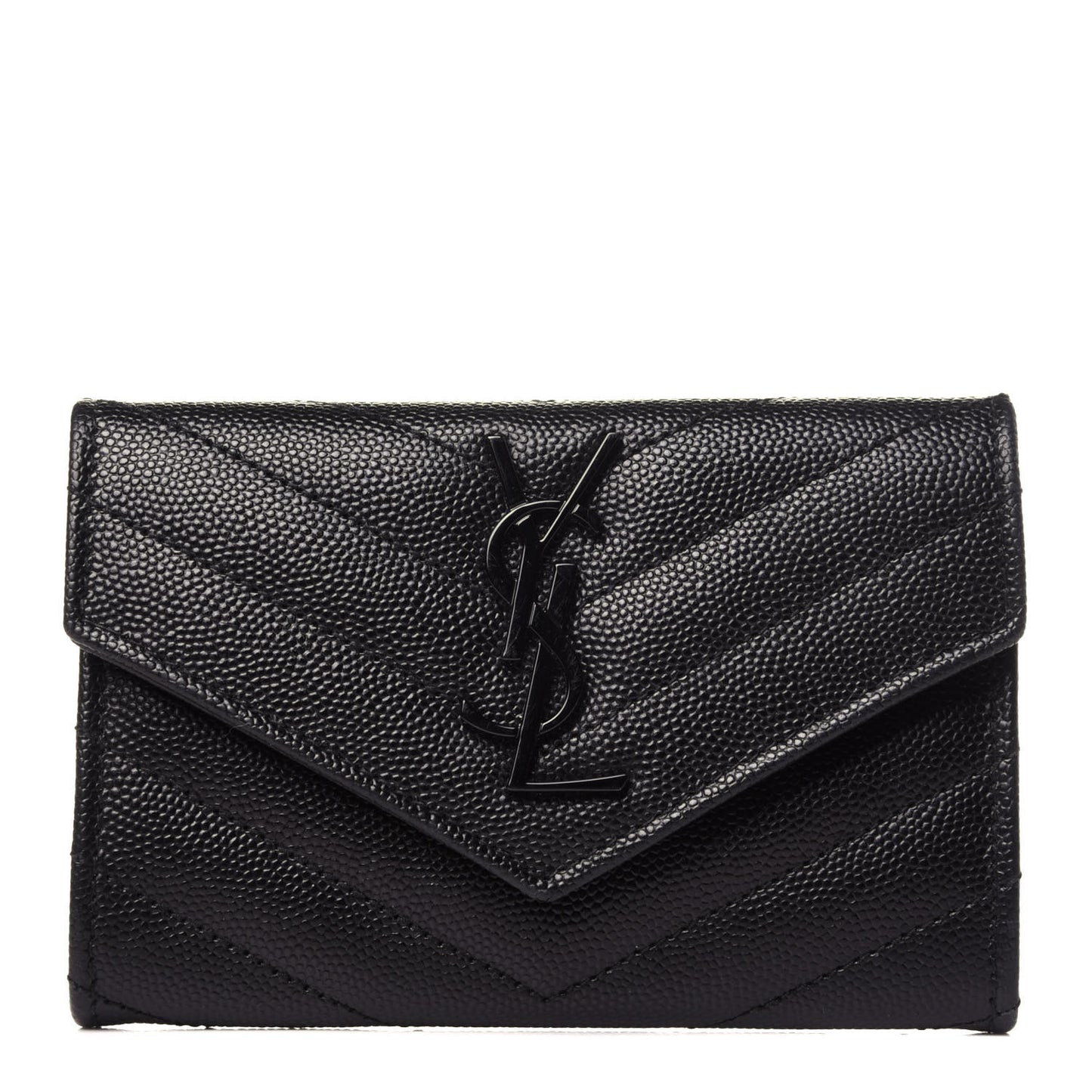 Grain De Poudre Matelasse Chevron Small Monogram Envelope Wallet Black
