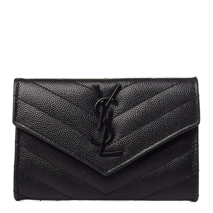 Saint Laurent Grain De Poudre Matelasse Chevron Small Monogram Envelope Wallet Black 1 of 10