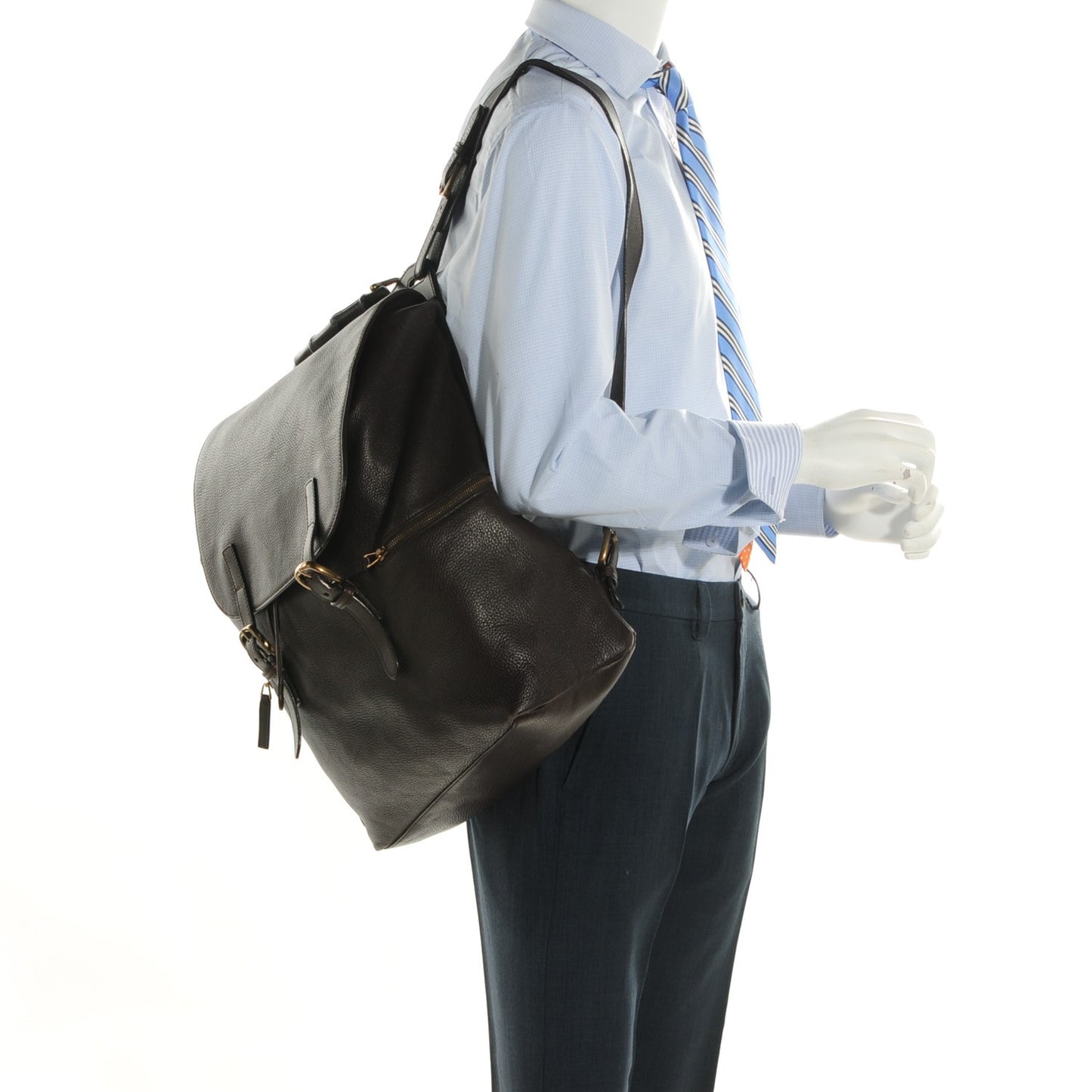 Calfskin Bamboo Medium Backpack Dark Brown