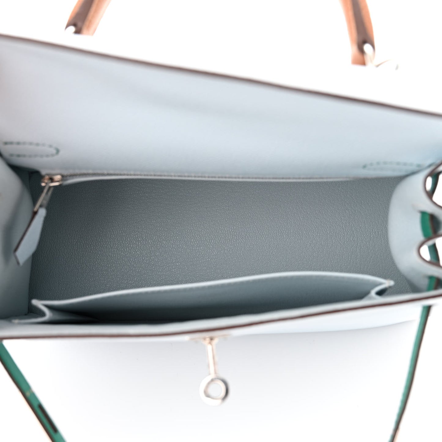 Epsom Tri-Color Kelly Sellier 25 Bleu Brume Vert Jade Gold