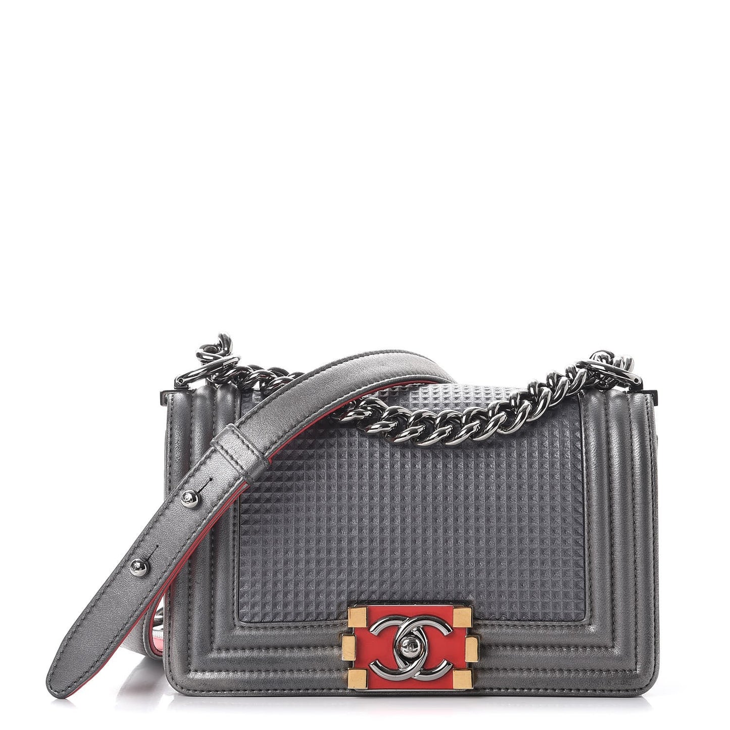 Lambskin Embossed Small Cube Boy Flap Grey