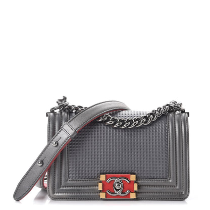 Chanel Lambskin Embossed Small Cube Boy Flap Grey 1 of 7