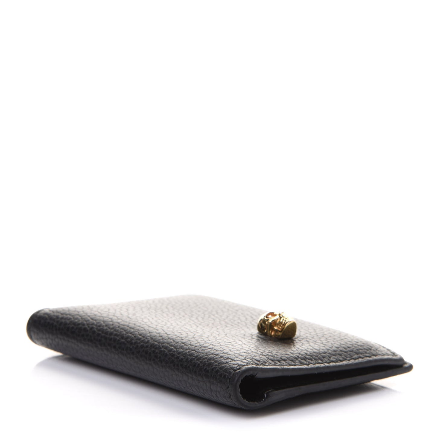 Grained Calfskin Skull Card Holder Black