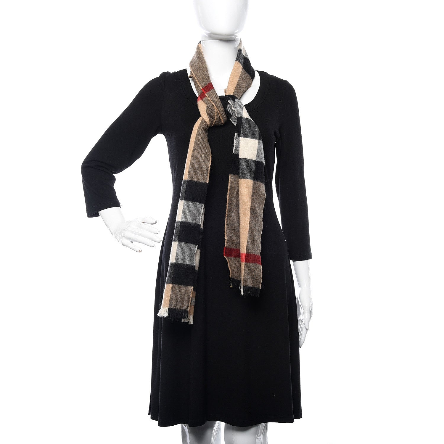 Burberry Cashmere Mega Check Fringe Scarf Camel 2 of 5