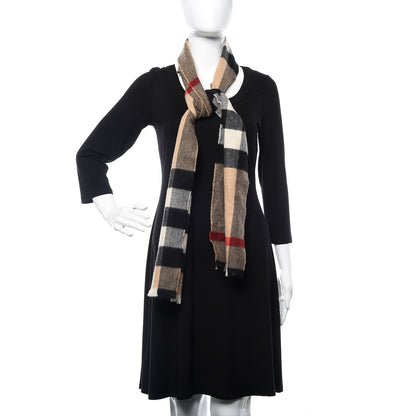 Burberry Cashmere Mega Check Fringe Scarf Camel 2 of 5