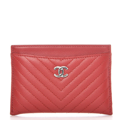 Chanel Caviar Chevron Quilted Card Holder Red 1 of 9