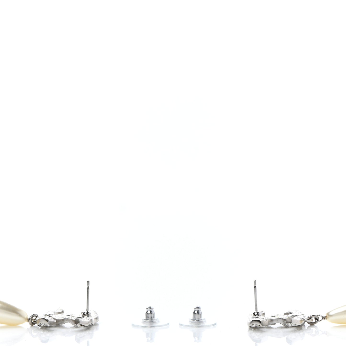 Crystal Pearl CC Drop Darling Bows Earrings Silver Pearly White