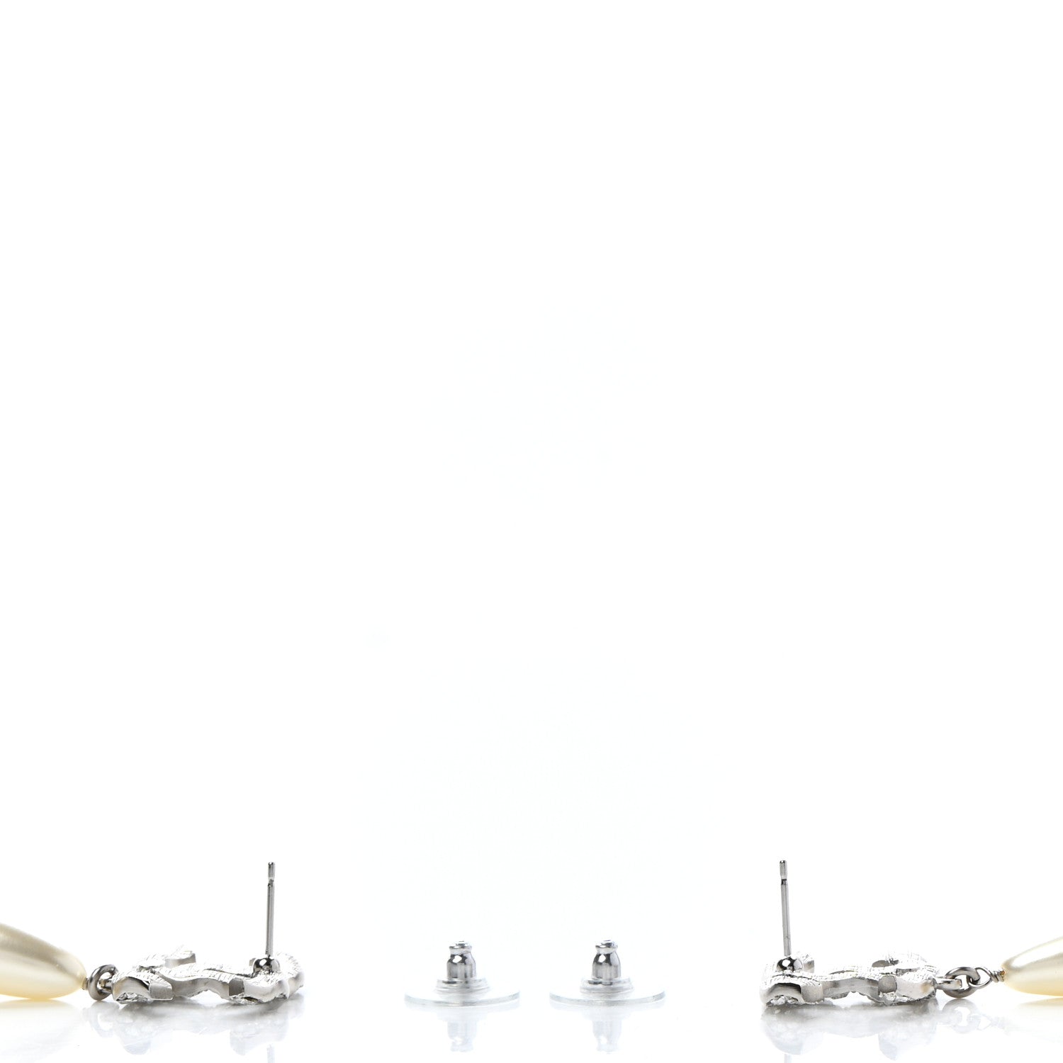 Chanel Crystal Pearl CC Drop Darling Bows Earrings Silver Pearly White 3 of 5