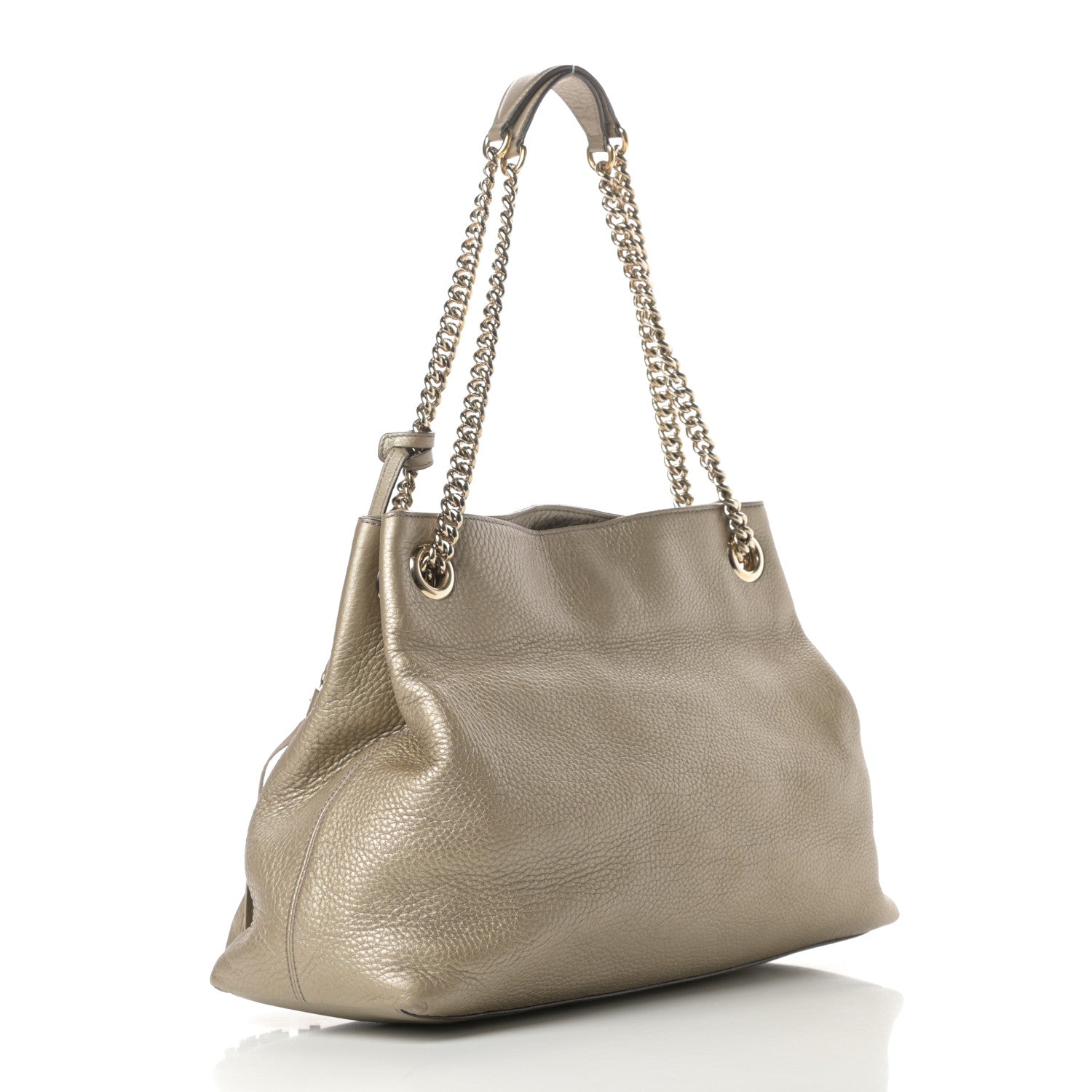 Gucci Metallic Pebbled Calfskin Medium Soho Chain Shoulder Bag Golden Beige 3 of 14