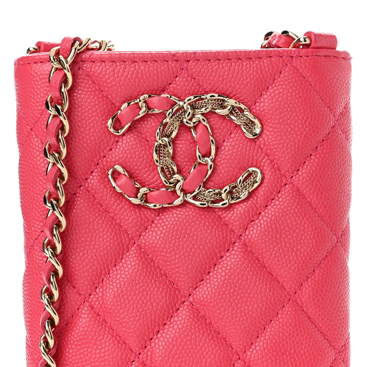 Chanel Caviar Quilted French New Wave Phone Holder With Chain Pink 5 of 12