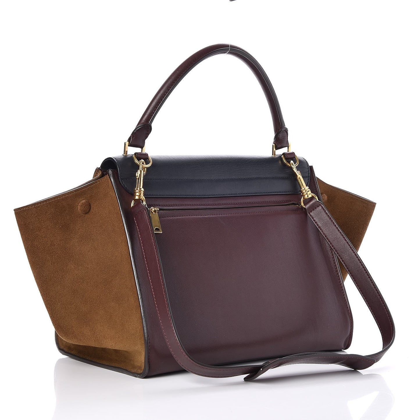 Smooth Calfskin Suede Medium Tri-Color Trapeze Burgundy