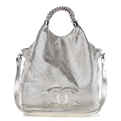Chanel Metallic Glazed Calfskin Perforated Medium Rodeo Drive Tote Silver 1 of 10
