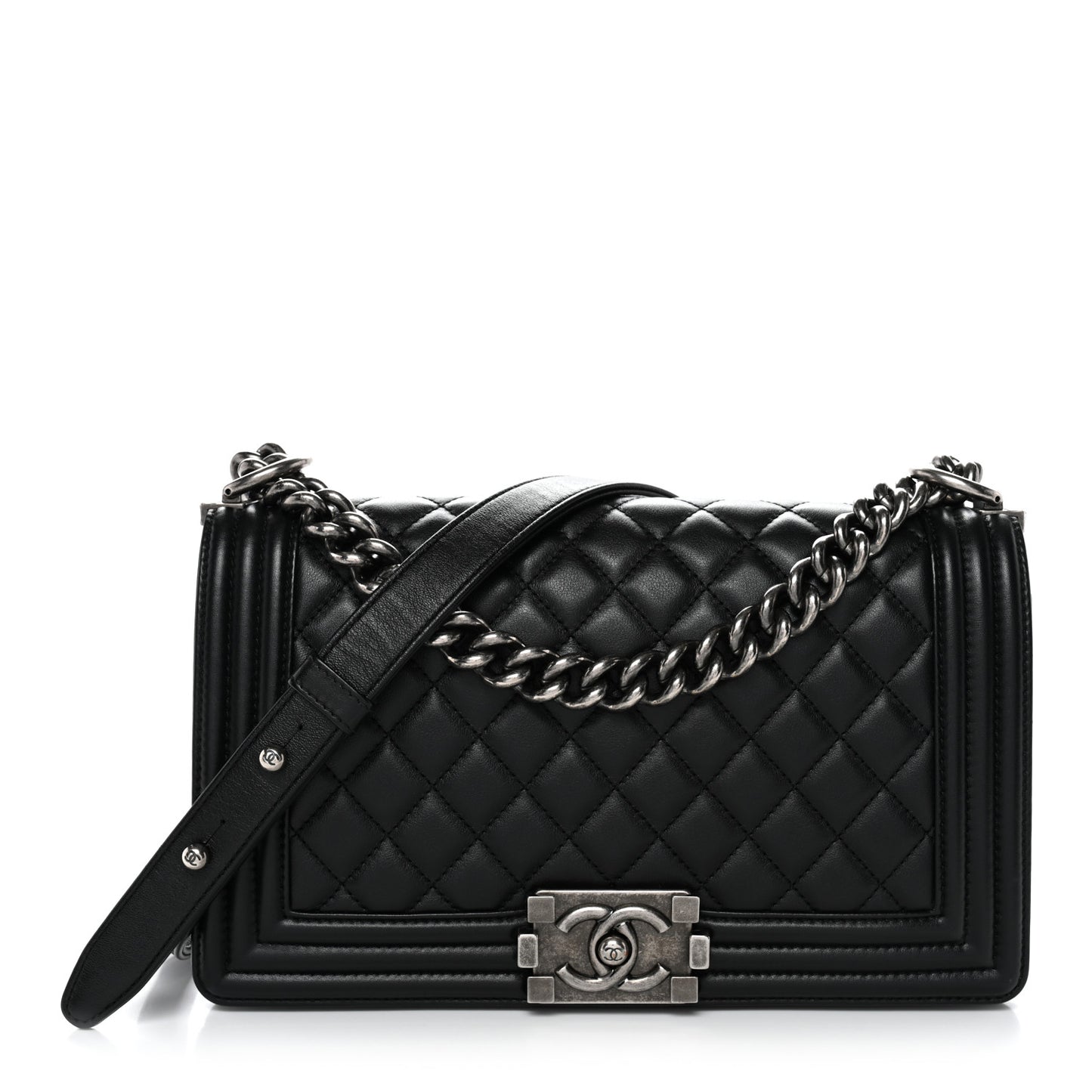 Lambskin Quilted Medium Boy Flap Black