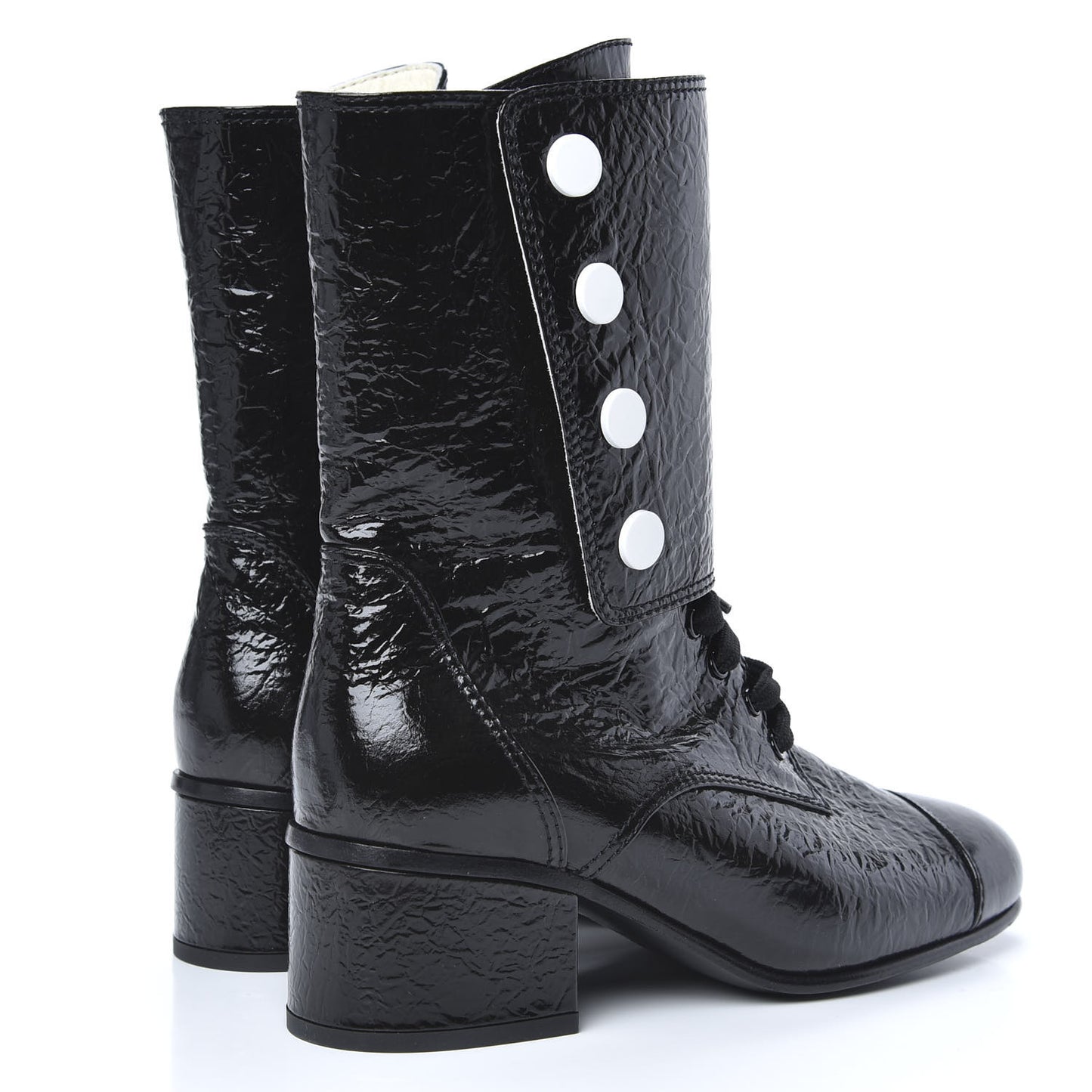 Patent Goatskin Cap Toe CC Lace Up Boots 38 Black