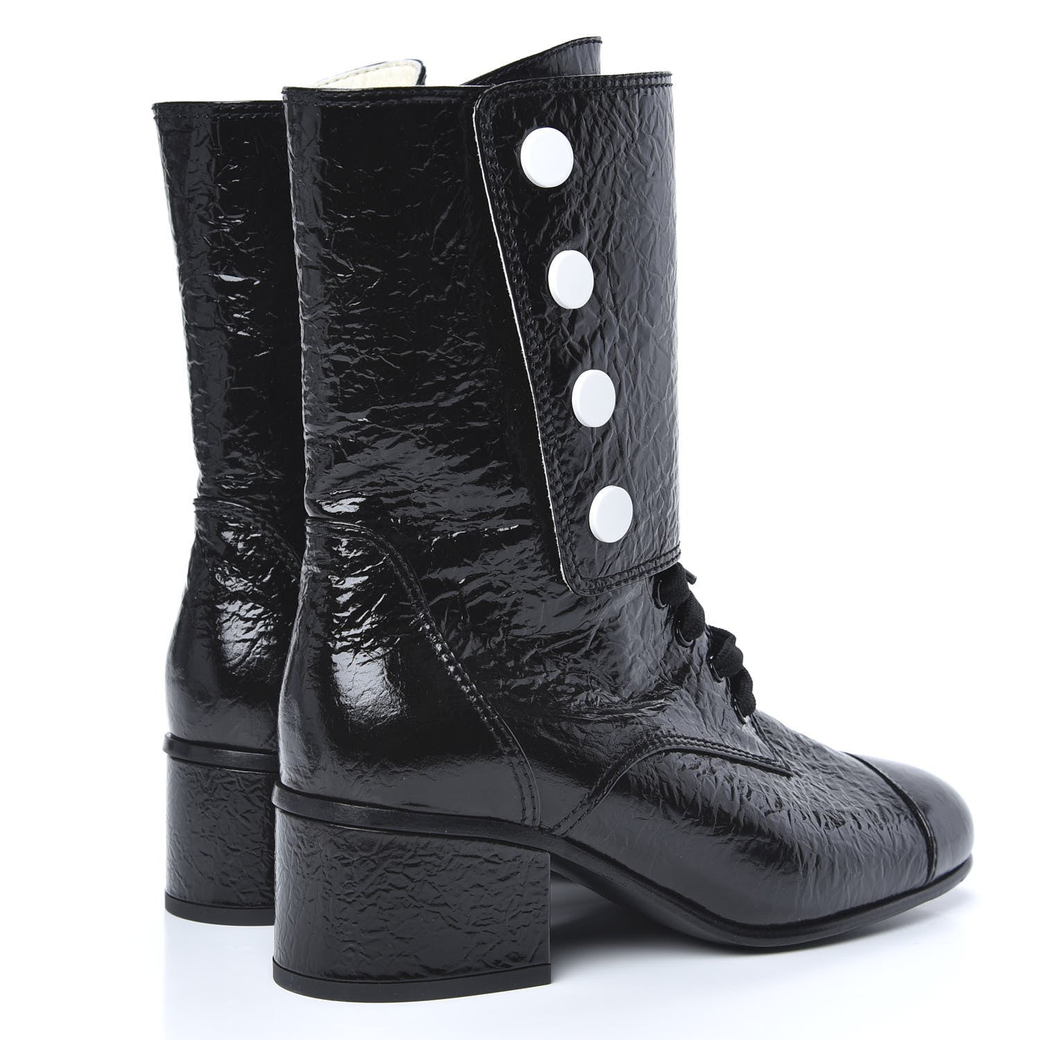 Chanel Patent Goatskin Cap Toe CC Lace Up Boots 38 Black 4 of 9