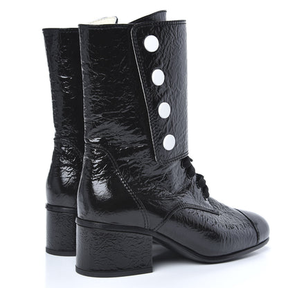 Chanel Patent Goatskin Cap Toe CC Lace Up Boots 38 Black 4 of 9