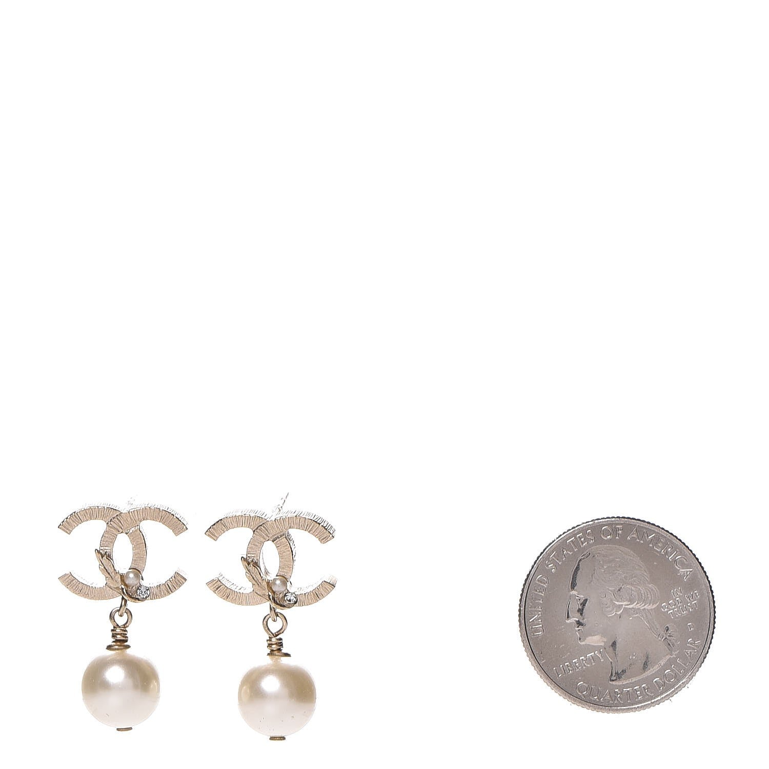 Chanel Crystal Pearl CC Drop Earrings Gold 2 of 5