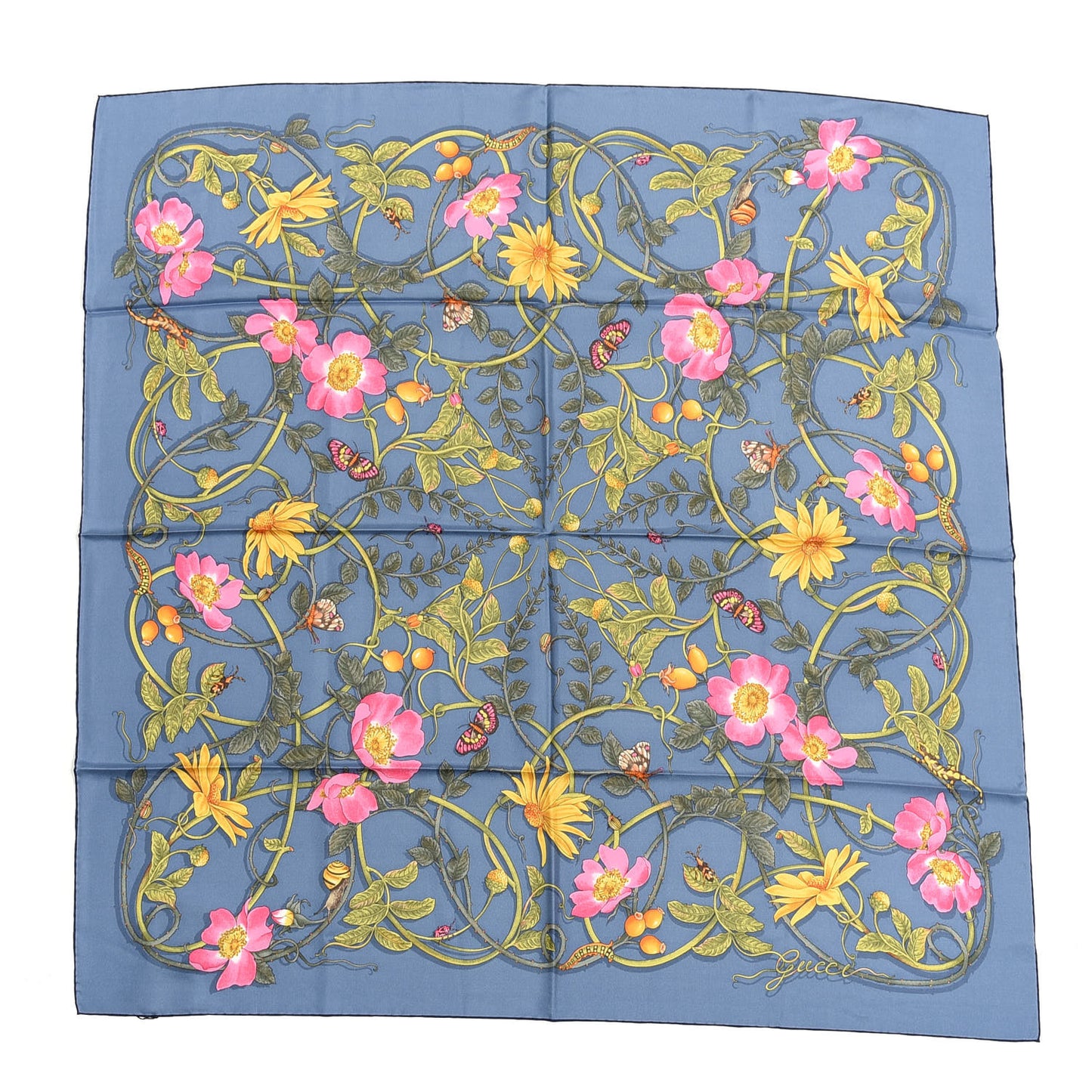 Silk Twill Flowerwebby Square Scarf Sky Blue