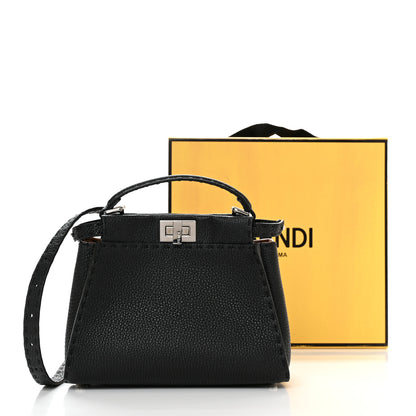 Fendi Cuoio Romano Selleria Bi-Color Mini Peekaboo Iconic Satchel Black Mou 10 of 10